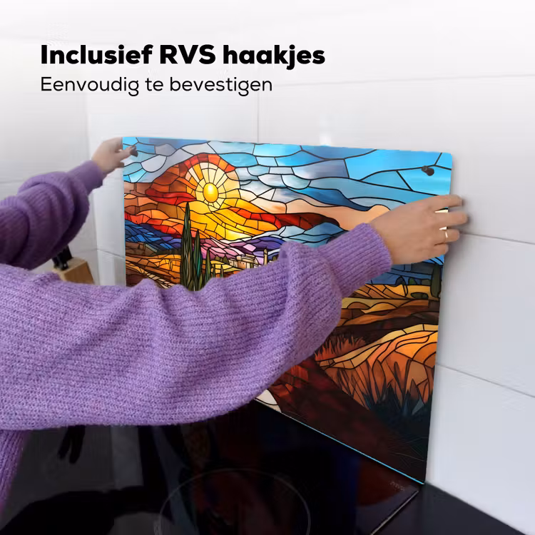 Mozaïek - Zon - Landschap - Dorp Inductie beschemer met haakjes klein -ky-ophangen-nl