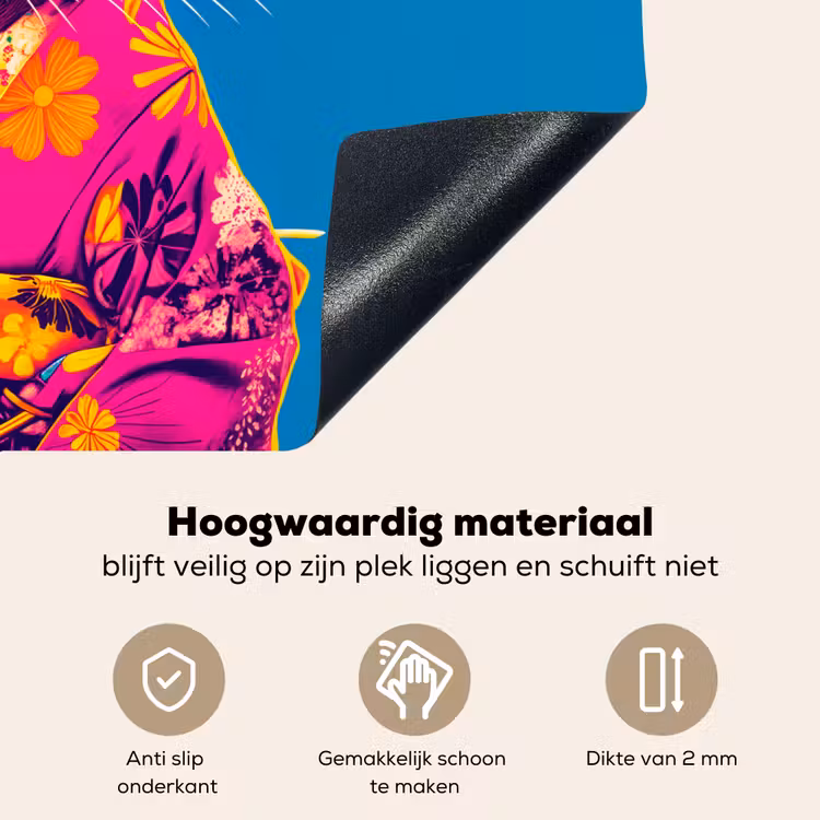 Muis - Kimono - Bloemen - Blauw Inductie beschemer met haakjes klein -ky-onderkant-nl