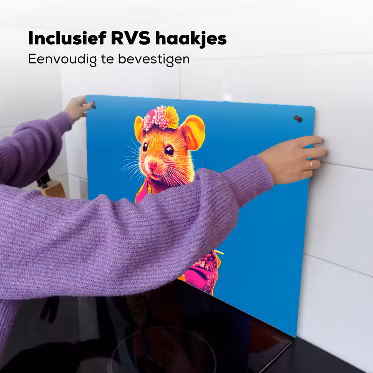 Muis - Kimono - Bloemen - Blauw Inductie beschemer met haakjes klein -ky-ophangen-nl