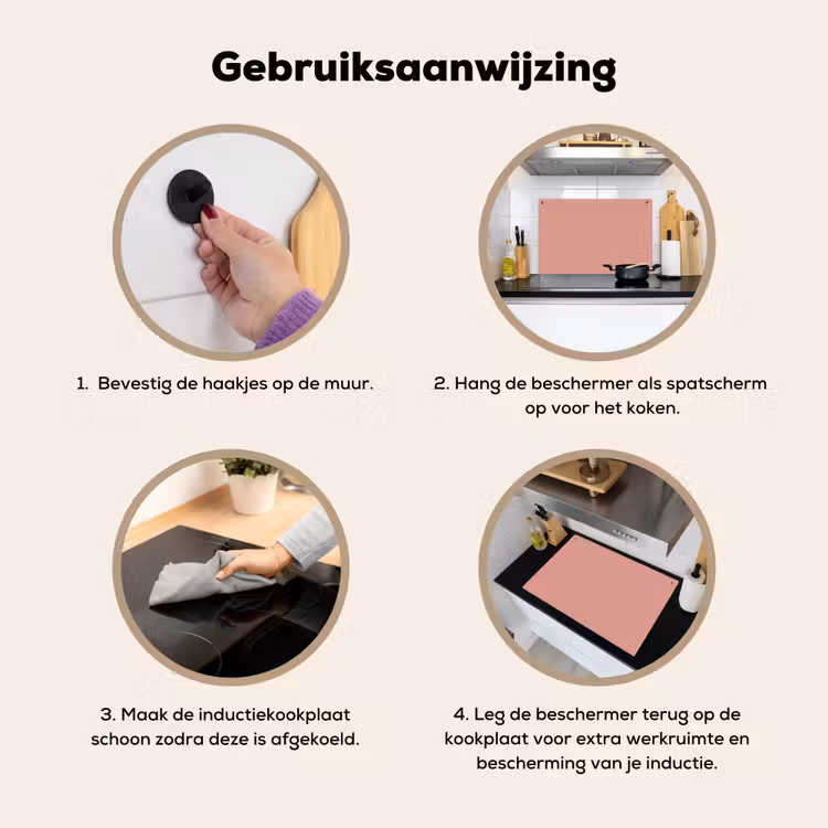 Muted - Salmon - Koraal Inductie beschemer met haakjes klein 777 -ky-gebruik-nl