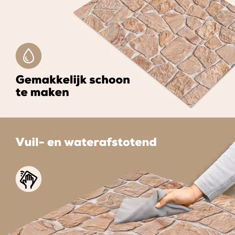 Muur - Steen - Patroon - Rustiek - Beige Inductie beschemer met haakjes klein -ky-schoon-nl