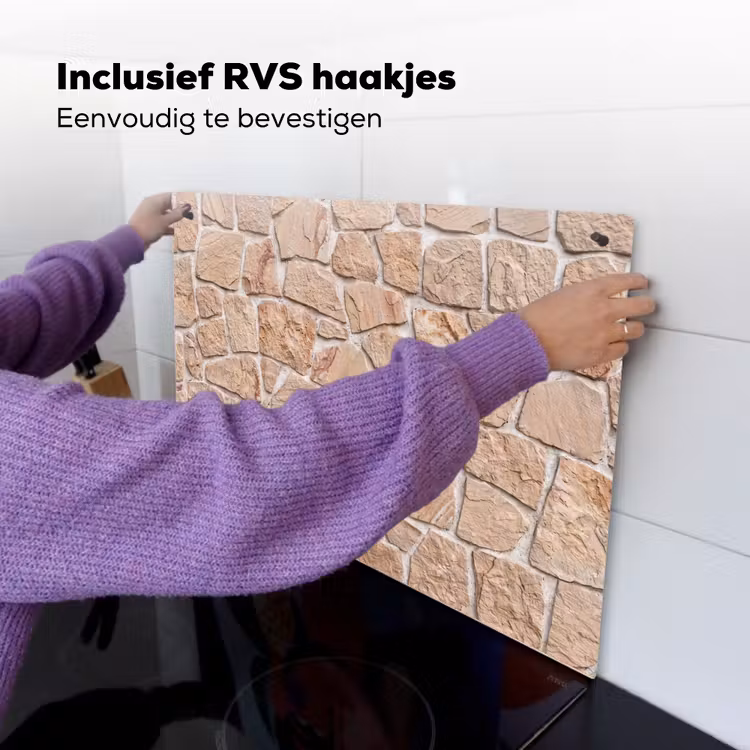 Muur - Steen - Patroon - Rustiek - Beige Inductie beschemer met haakjes klein -ky-ophangen-nl