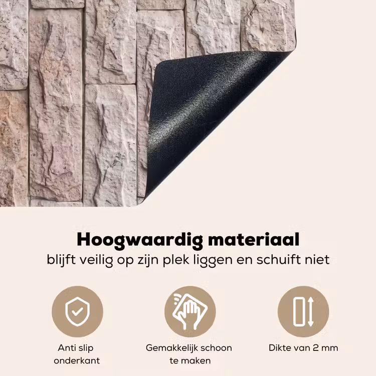 Muur - Steen - Ruw - Beige - Textuur Inductie beschemer met haakjes klein -ky-onderkant-nl