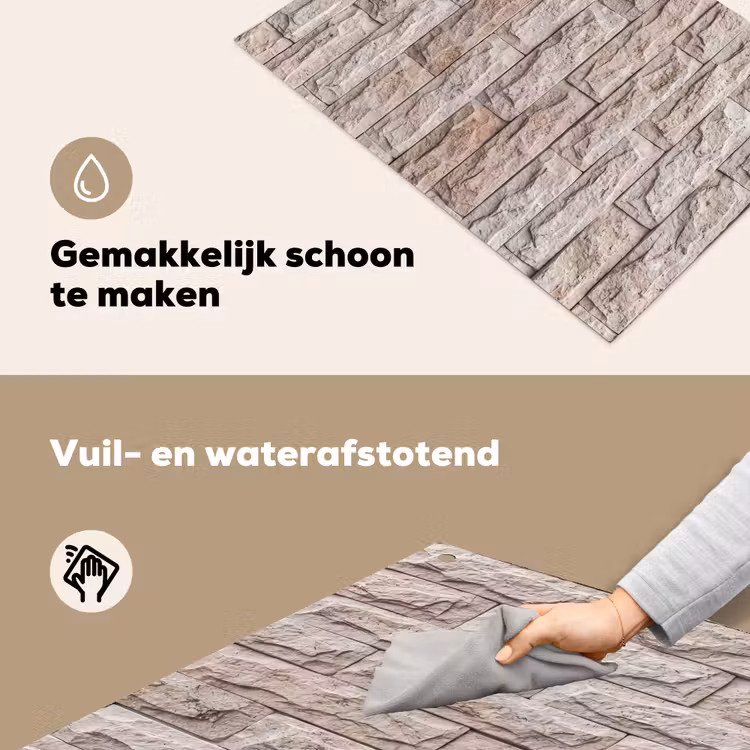 Muur - Steen - Ruw - Beige - Textuur Inductie beschemer met haakjes klein -ky-schoon-nl