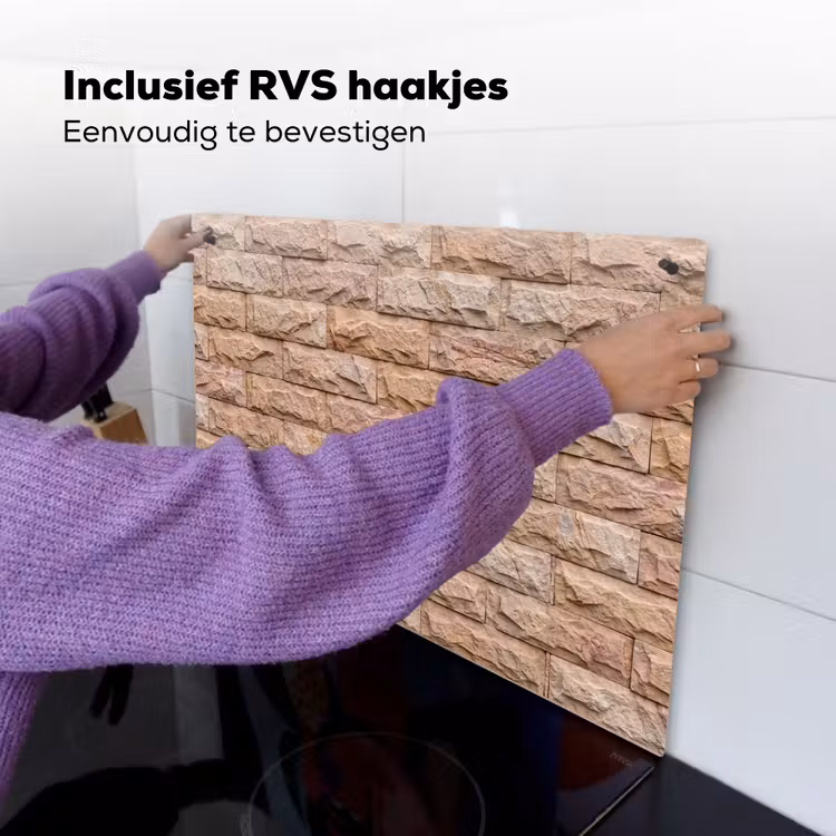 Muur - Steen - Ruw - Textuur - Beige Inductie beschemer met haakjes klein -ky-ophangen-nl