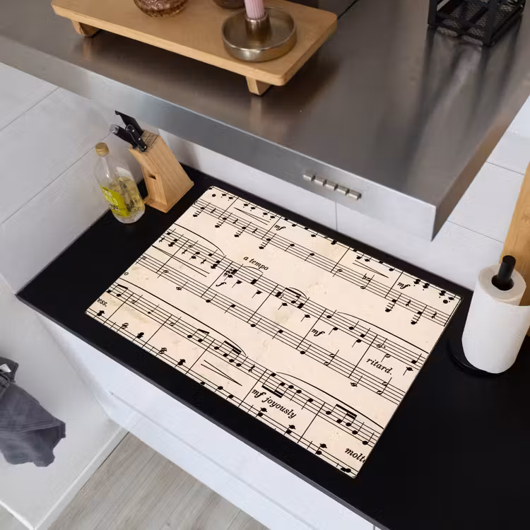 Muzieknotatie - Notenbalken - Kunst - Klassiek - Beige Inductie beschemer met haakjes klein -sfeer1