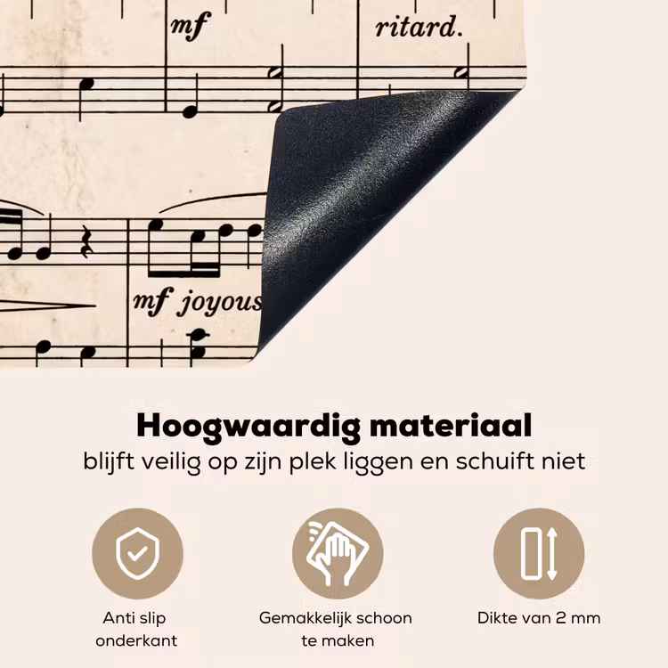 Muzieknotatie - Notenbalken - Kunst - Klassiek - Beige Inductie beschemer met haakjes klein -ky-onderkant-nl
