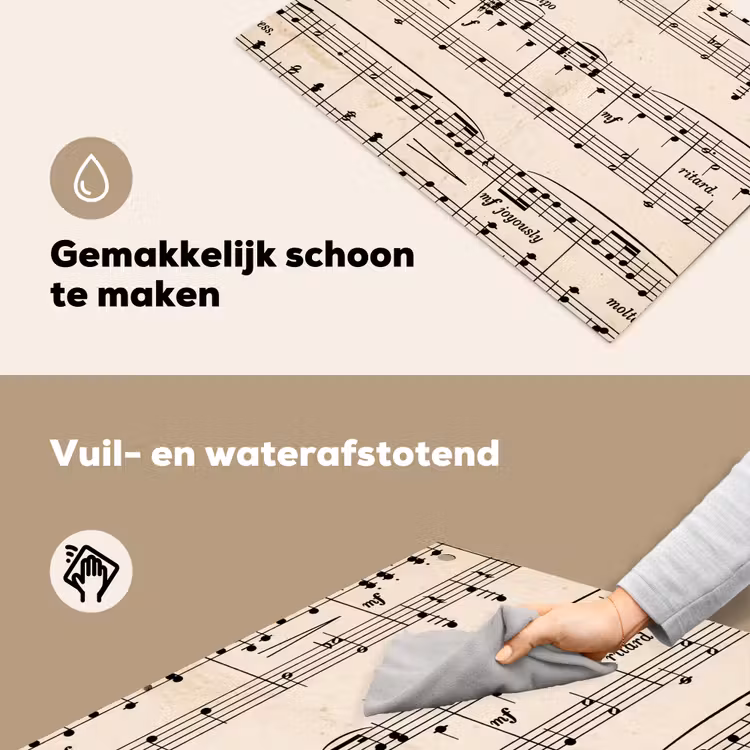Muzieknotatie - Notenbalken - Kunst - Klassiek - Beige Inductie beschemer met haakjes klein -ky-schoon-nl