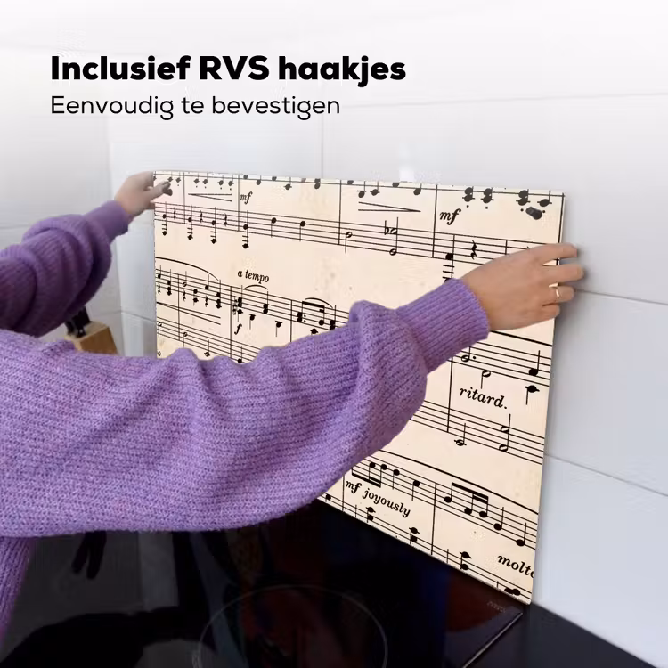 Muzieknotatie - Notenbalken - Kunst - Klassiek - Beige Inductie beschemer met haakjes klein -ky-ophangen-nl
