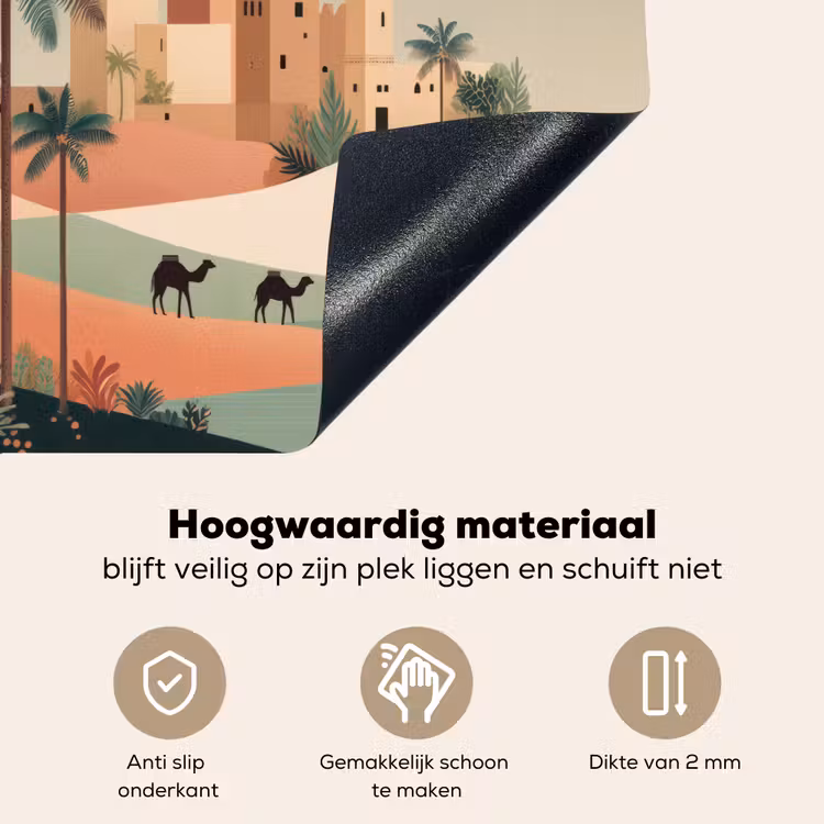 Nachtlandschap - Kamelen - Sterren - zandduinden Inductie beschemer met haakjes middel -ky-onderkant-nl