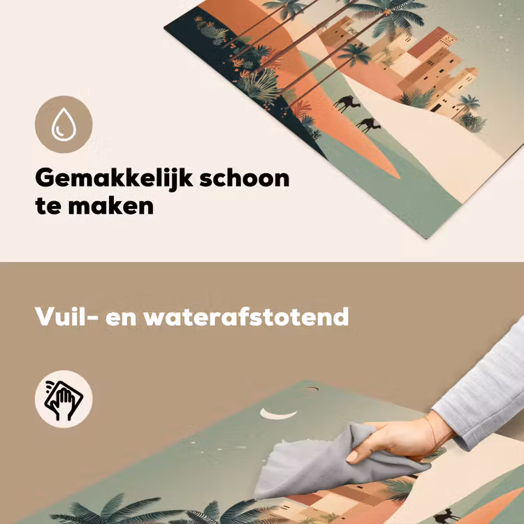 Nachtlandschap - Kamelen - Sterren - zandduinden Inductie beschemer met haakjes middel -ky-schoon-nl