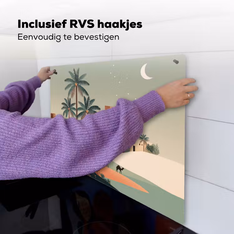 Nachtlandschap - Kamelen - Sterren - zandduinden Inductie beschemer met haakjes middel -ky-ophangen-nl