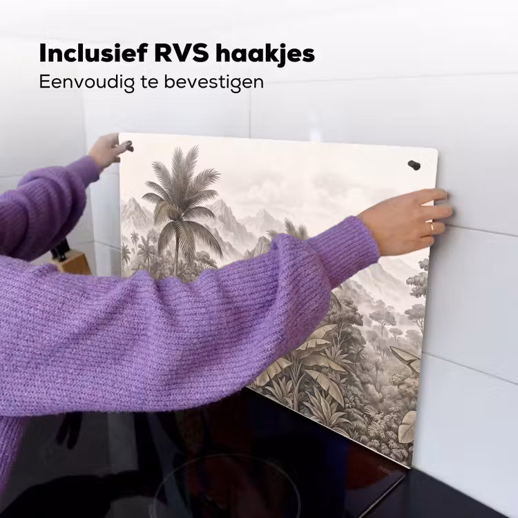 Natuur - Bergen - Rivier - Tropisch - Vintage Inductie beschemer met haakjes klein -ky-ophangen-nl