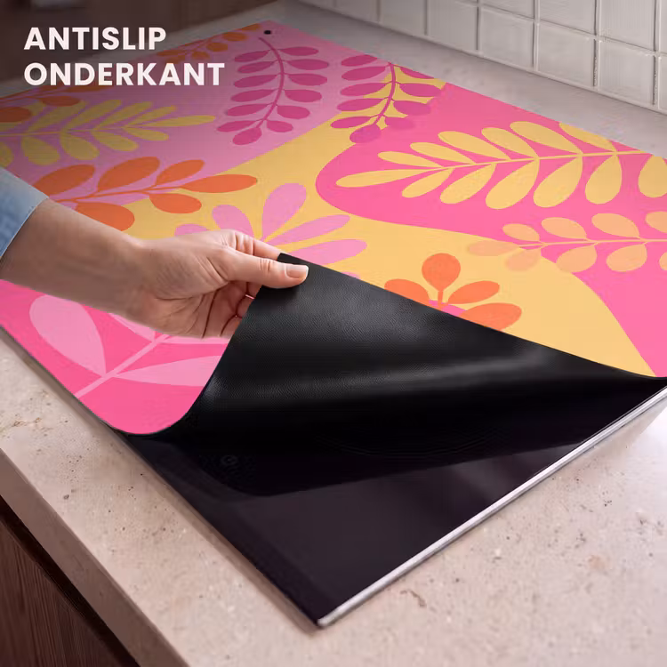 Natuur - Bladeren - Abstract - Roze - Geel Inductie beschemer met haakjes klein -ky-onderkant-nl