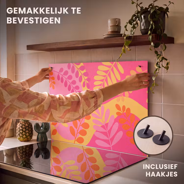 Natuur - Bladeren - Abstract - Roze - Geel Inductie beschemer met haakjes klein -ky-ophangen-nl