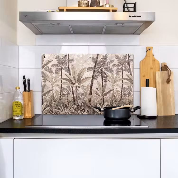 Natuur - Bladeren - Landschap - Mozaïek - Beige Inductie beschemer met haakjes klein -sfeer2