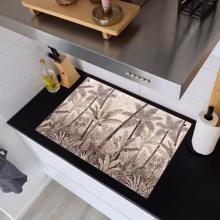 Natuur - Bladeren - Landschap - Mozaïek - Beige Inductie beschemer met haakjes klein -sfeer1