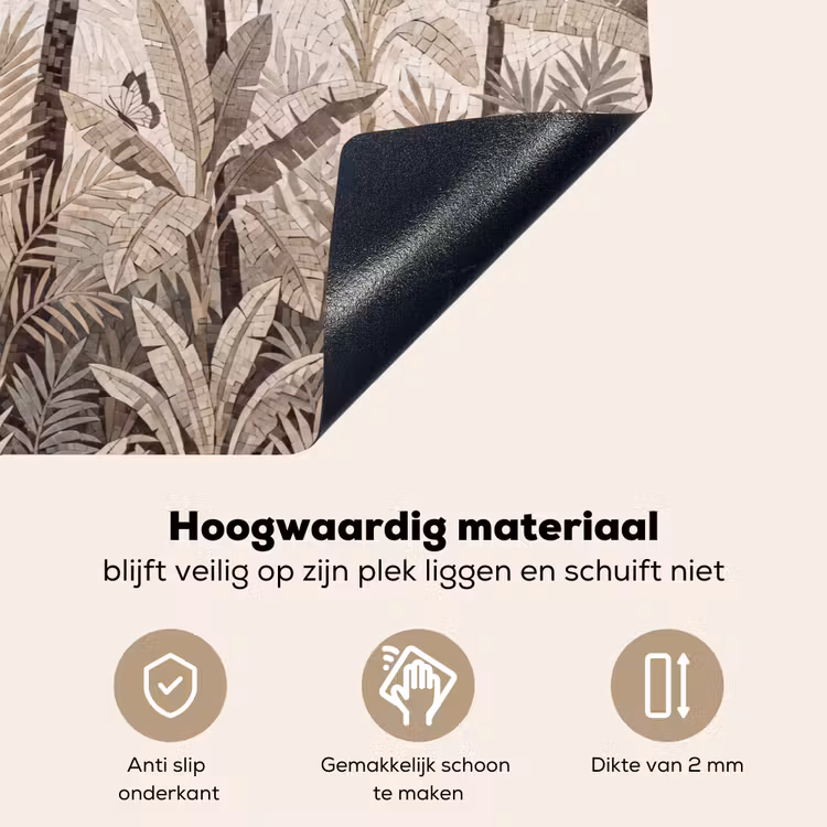 Natuur - Bladeren - Landschap - Mozaïek - Beige Inductie beschemer met haakjes klein -ky-onderkant-nl