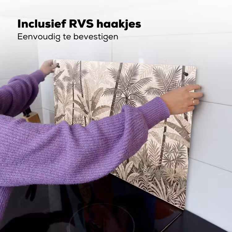 Natuur - Bladeren - Landschap - Mozaïek - Beige Inductie beschemer met haakjes klein -ky-ophangen-nl