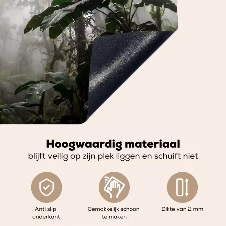 Natuur - Jungle - Mist - Groen - Bladeren Inductie beschemer met haakjes klein -ky-onderkant-nl
