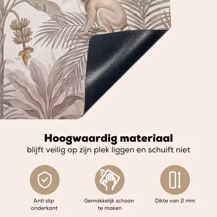 Natuur - Jungle - Ringstaartmaki - Bruin Inductie beschemer met haakjes klein -ky-onderkant-nl
