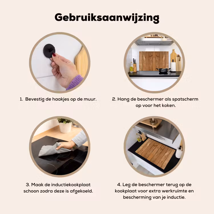 Natuurlijk Eikenhout Inductie beschemer met haakjes klein -ky-gebruik-nl