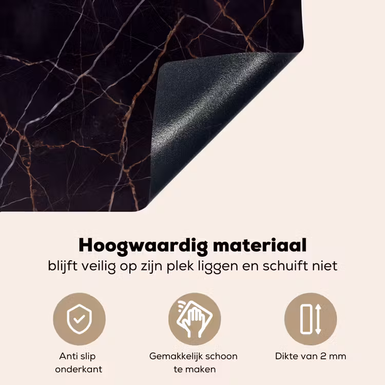 Natuursteen - Marmerpatroon - Abstract - Modern - Zwart - Goud Inductie beschemer met haakjes klein -ky-onderkant-nl