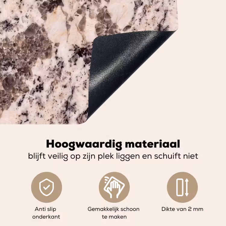 Natuursteen - Patroon - Abstract - Beige - Grijs Inductie beschemer met haakjes klein -ky-onderkant-nl