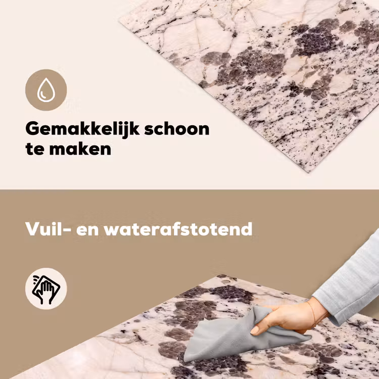 Natuursteen - Patroon - Abstract - Beige - Grijs Inductie beschemer met haakjes klein -ky-schoon-nl