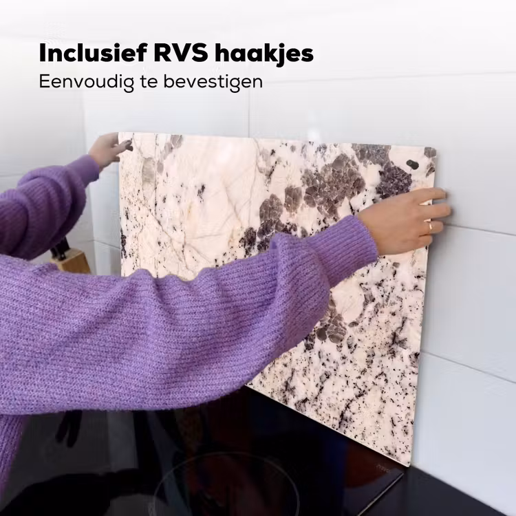 Natuursteen - Patroon - Abstract - Beige - Grijs Inductie beschemer met haakjes klein -ky-ophangen-nl
