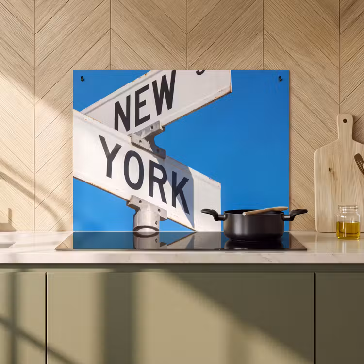 New York - Straatbord - Stad - Urban - Blauw Inductie beschemer met haakjes klein -sfeer2