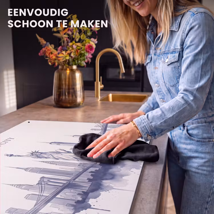 New York - Vrijheidsbeeld - Skyline - Illustratie - Blauw Inductie beschemer met haakjes klein -ky-schoon-nl