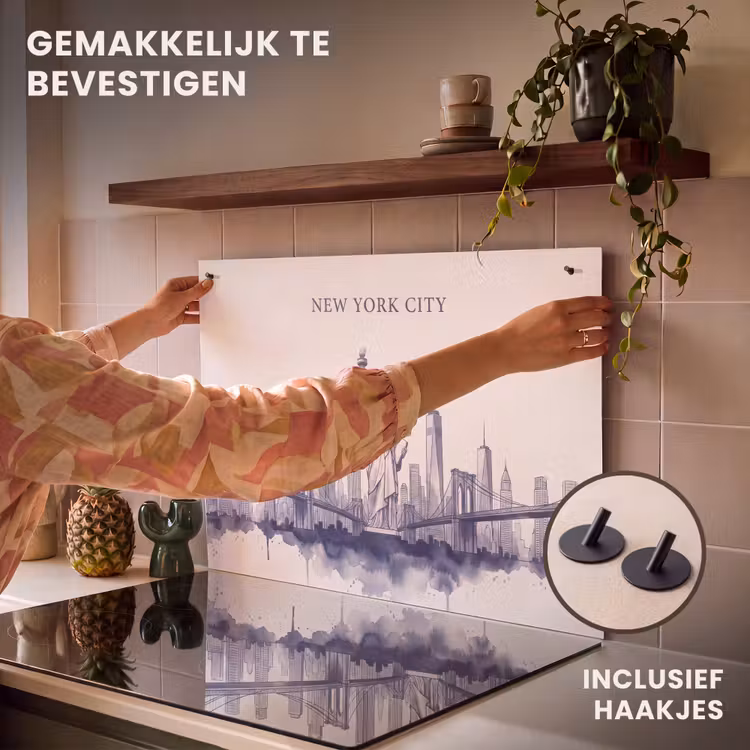 New York - Vrijheidsbeeld - Skyline - Illustratie - Blauw Inductie beschemer met haakjes klein -ky-ophangen-nl