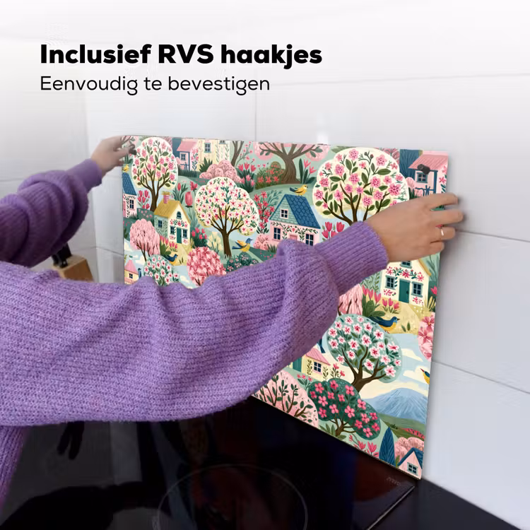 Nostalgisch - Idyllisch - Kleurrijk Inductie beschemer met haakjes klein 777 -ky-ophangen-nl