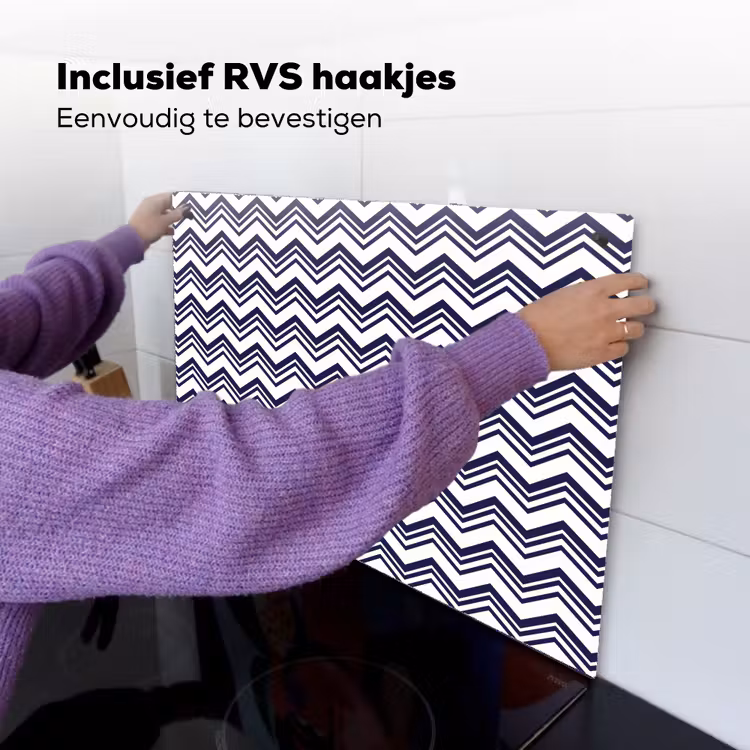 Oceaan - Golven - Blauw - Wit Inductie beschemer met haakjes klein 777 -ky-ophangen-nl
