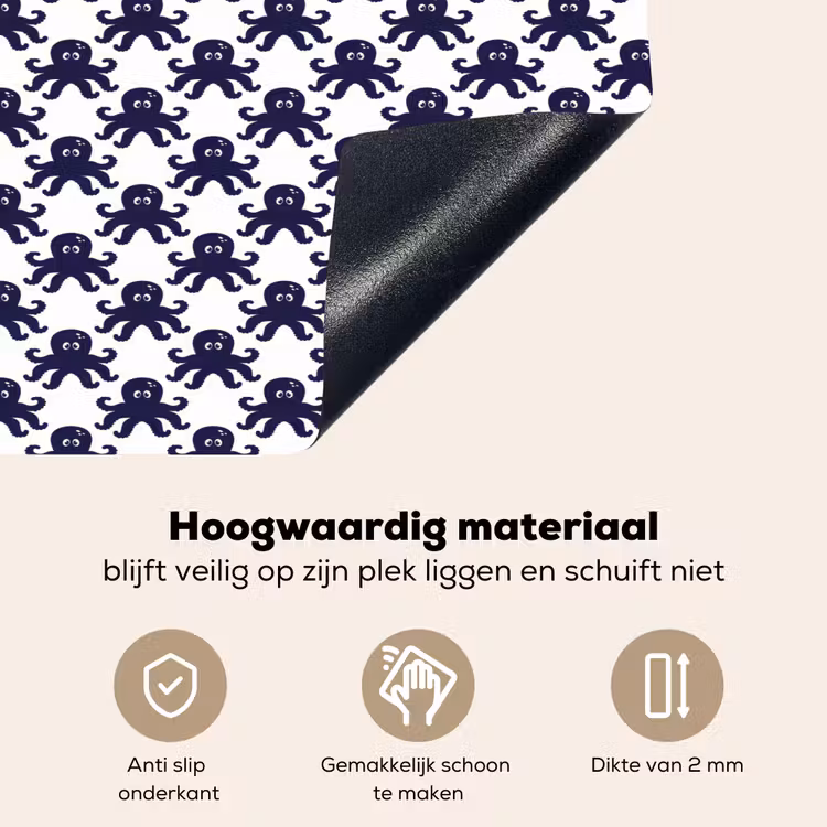 Oceaan - Octo - Blauw - Wit Inductie beschemer met haakjes klein 777 -ky-onderkant-nl