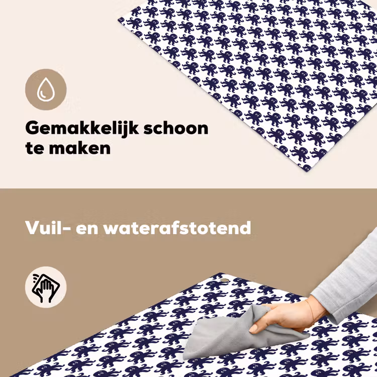 Oceaan - Octo - Blauw - Wit Inductie beschemer met haakjes klein 777 -ky-schoon-nl