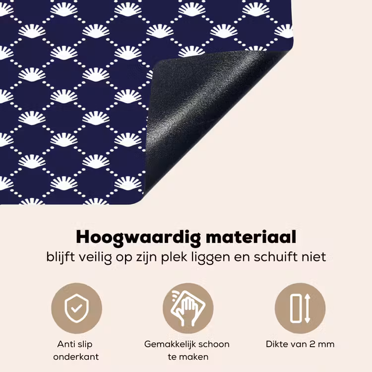 Oceaan - Schelp - Blauw - Wit Inductie beschemer met haakjes klein 777 -ky-onderkant-nl