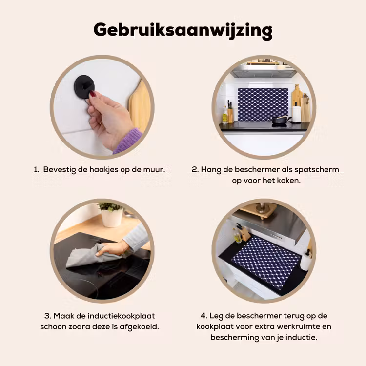 Oceaan - Schelp - Blauw - Wit Inductie beschemer met haakjes klein 777 -ky-gebruik-nl