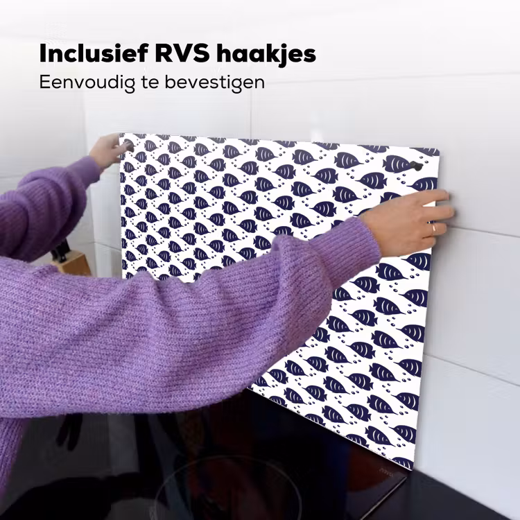 Oceaan - Vis - Blauw - Wit Inductie beschemer met haakjes klein 777 -ky-ophangen-nl
