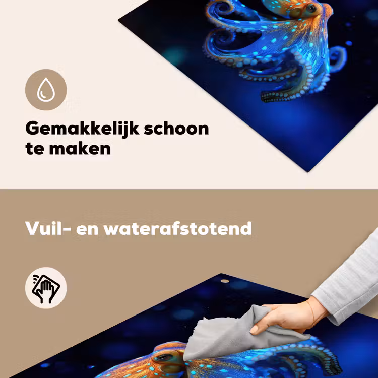 Octopus - Stippen - Blauw - Zee Inductie beschemer met haakjes middel -ky-schoon-nl