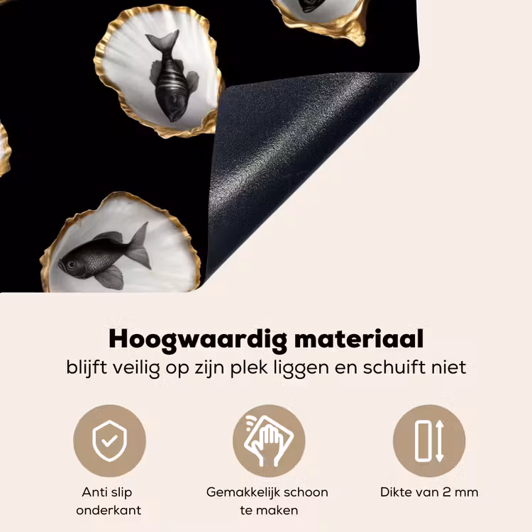 Oesters - Zwart - Vissen - Goud Inductie beschemer met haakjes klein -ky-onderkant-nl