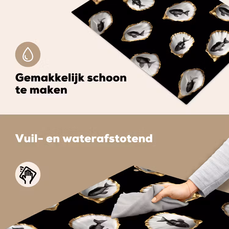 Oesters - Zwart - Vissen - Goud Inductie beschemer met haakjes klein -ky-schoon-nl