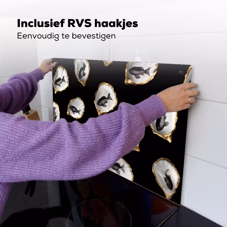 Oesters - Zwart - Vissen - Goud Inductie beschemer met haakjes klein -ky-ophangen-nl