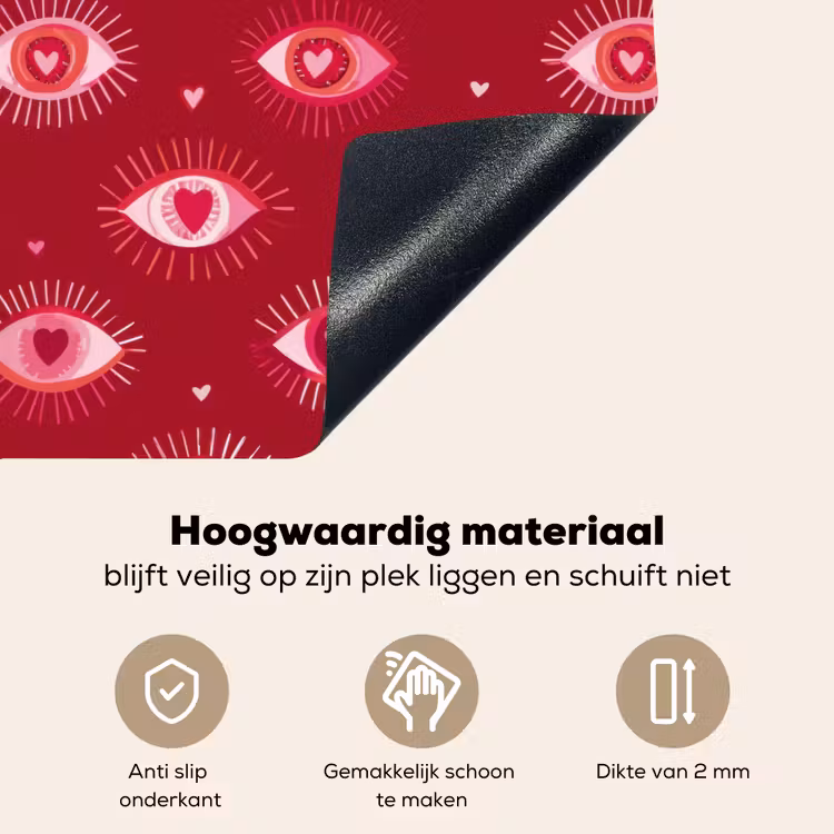 Ogen - Patroon - Roze - Donkerrood Inductie beschemer met haakjes klein 777 -ky-onderkant-nl