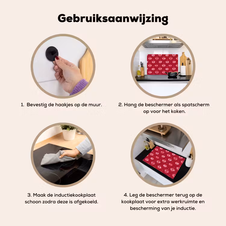 Ogen - Patroon - Roze - Donkerrood Inductie beschemer met haakjes klein 777 -ky-gebruik-nl