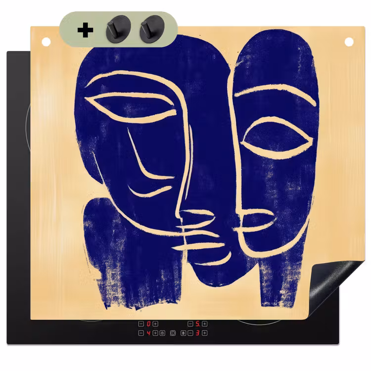 Okergeel - Blauw - Eenvoudige lijnen Inductie beschemer met haakjes middel -3d