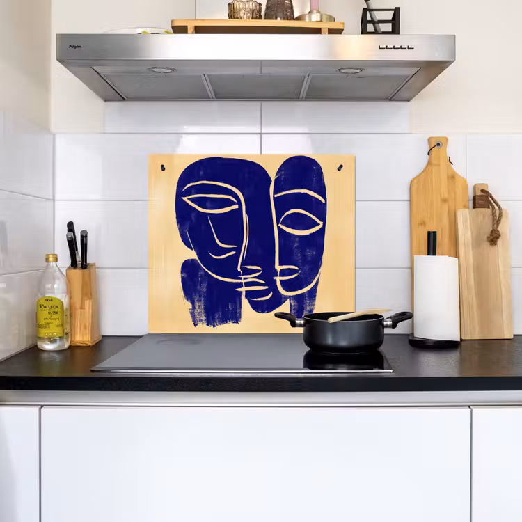 Okergeel - Blauw - Eenvoudige lijnen Inductie beschemer met haakjes middel -sfeer2