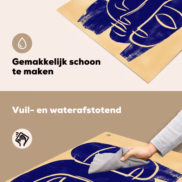Okergeel - Blauw - Eenvoudige lijnen Inductie beschemer met haakjes middel -ky-schoon-nl