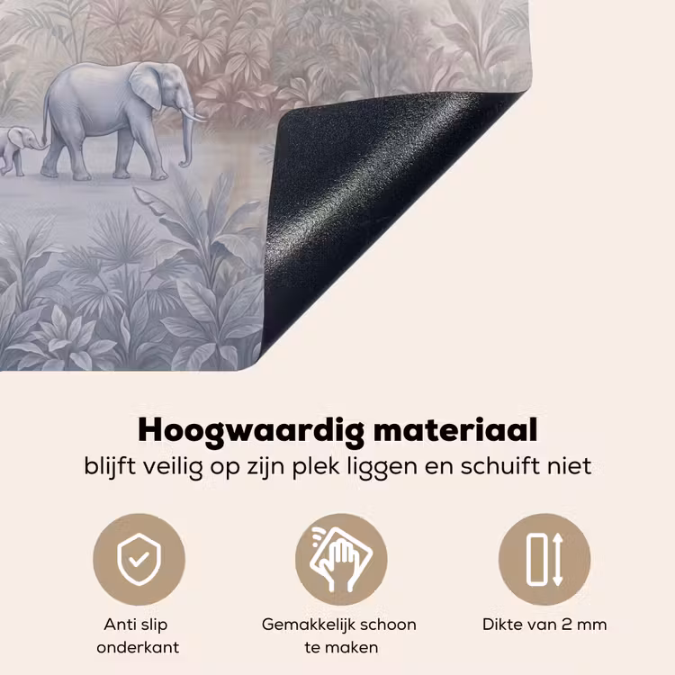 Olifant - Familie - Jungle - Illustratie - Grijs Inductie beschemer met haakjes klein -ky-onderkant-nl